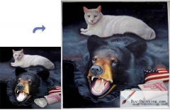 Custom Pet Portrait-The cat lying on the bear skin