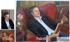 Custom oil portrait-A man reading a book