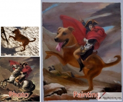 Custom oil portrait-The man riding a big yellow dog