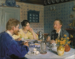 A breakfast. The artist, his wife and the writer Otto Benzon, 1893