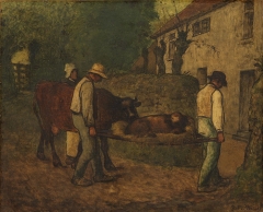 Bringing home the calf born in the fields, ca. 1860